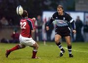 16 October 2004; Craig Morgan, Cardiff Blues, in action against Paul Devlin, Munster. Celtic League 2004-2005, Munster v Cardiff Blues, Thomond Park, Limerick. Picture credit; Brendan Moran / SPORTSFILE