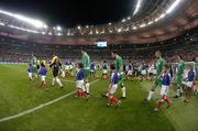 9 October 2004; The Republic of Ireland team make their way onto the field before the game against France. FIFA World Cup 2006 Qualifier, France v Republic of Ireland, Stade de France, Paris, France. Picture credit; David Maher / SPORTSFILE
