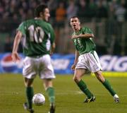 13 October 2004; Roy Keane, right, and Robbie Keane, Republic of Ireland. FIFA 2006 World Cup Qualifier, Republic of Ireland v Faroe Islands, Lansdowne Road, Dublin. Picture credit; Brendan Moran / SPORTSFILE