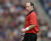 17 October 2004; Stephen McBurney, Referee. Coca Cola International Rules Series 2004, First Test, Ireland v Australia, Croke Park, Dublin. Picture credit; Brendan Moran / SPORTSFILE *** Local Caption *** Any photograph taken by SPORTSFILE during, or in connection with, the 2004 Coca Cola International Rules Series which displays GAA logos or contains an image or part of an image of any GAA intellectual property, or, which contains images of a GAA player/players in their playing uniforms, may only be used for editorial and non-advertising purposes.  Use of photographs for advertising, as posters or for purchase separately is strictly prohibited unless prior written approval has been obtained from the Gaelic Athletic Association.