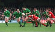 18 March 1995; David Tweed, Ireland, is tackled by Rob Jones, Wales. Five Nations Rugby Championship, Wales v Ireland, Cardiff Arms Park, Cardiff, Wales. Picture credit: Brendan Moran / SPORTSFILE