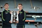 22 October 2013; Ireland's Colm Begley, left, and Ciaran Byrne, hold the Cormac McAnallen cup, after a press conference ahead of their Irish Daily Mail International Rules second test against Australia on Saturday. 2013 Irish Daily Mail International Rules Press Conference, Croke Park, Dublin. Picture credit: Barry Cregg / SPORTSFILE