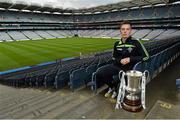 22 October 2013; Ireland's Ciaran Byrne with the Cormac McAnallen cup after a press conference ahead of their Irish Daily Mail International Rules second test against Australia on Saturday. 2013 Irish Daily Mail International Rules Press Conference, Croke Park, Dublin. Picture credit: Barry Cregg / SPORTSFILE