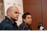 23 October 2013; Australia's Ashley McGrath, left, and Matthew Stokes during an Irish Daily Mail International Rules media briefing ahead of their second test game against Ireland on Saturday. Herbert Park Hotel, Ballsbridge, Dublin. Picture credit: Matt Browne / SPORTSFILE