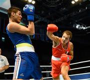 23 October 2013; Thomas McCarthy, right, Oliver Plunkett BC, Belfast, representing Ireland, exchanges punches with Yamil Peralta, Argentina, during their Men's Heavyweight 91Kg Quarter-Final bout. AIBA World Boxing Championships Almaty 2013, Almaty, Kazakhstan. Photo by Sportsfile