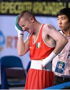23 October 2013; A dejected Paddy Barnes, Holy Family BC, Belfast, representing, Ireland, after defeat to Jasurbek Latipov, Uzbekistan, in their Men's Flyweight 52Kg Quarter-Final bout. AIBA World Boxing Championships Almaty 2013, Almaty, Kazakhstan. Photo by Sportsfile