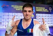 23 October 2013; Joe Ward, Moate BC, Co. Westmeath, representing Ireland, celebrates after beating Nikita Ivanov, Russia, in their Men's Light-Heavyweight 81Kg Quarter-Final bout. AIBA World Boxing Championships Almaty 2013, Almaty, Kazakhstan. Photo by Sportsfile