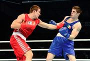 23 October 2013; Joe Ward, right, Moate BC, Co. Westmeath, representing Ireland, exchanges punches with Nikita Ivanov, Russia, during their Men's Light-Heavyweight 81Kg Quarter-Final bout. AIBA World Boxing Championships Almaty 2013, Almaty, Kazakhstan. Photo by Sportsfile