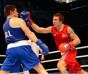 23 October 2013; Nikita Ivanov, right, Russia, exchanges punches with Joe Ward, Moate BC, Co. Westmeath, during their Men's Light-Heavyweight 81Kg Quarter-Final bout. AIBA World Boxing Championships Almaty 2013, Almaty, Kazakhstan. Photo by Sportsfile