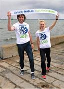 24 October 2013; Irish National Champion Maria McCambridge and her DSD club mate Joe Sweeney, who makes his marathon debut on Monday. Both runners are hoping to be the first double Irish winners since 1993. A record 14,620 have entered the Airtricity Dublin Marathon this year. Great South Wall, Dublin. Picture credit: Stephen McCarthy / SPORTSFILE