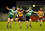 24 October 2013; Robbie Mahon, Craobh Chiarain, in action against Kevin Fitzgerald, left, and Johnny McCaffrey, Lucan Sarsfields. Dublin County Senior Club Hurling Championship, Semi-Final, Lucan Sarsfields v Craobh Chiarain, Parnell Park, Dublin. Picture credit: Barry Cregg / SPORTSFILE