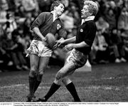 2 February 1985; Trevor Ringland, Ireland, celebrates after scoring the winning try, also pictured is John Jeffrey, Scotland. Ireland v Scotland, Five Nations Rugby Championship, Murrayfield, Scotland. Picture credit: Ray McManus / SPORTSFILE