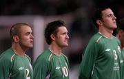 13 October 2004; Republic of Ireland players, from left, Stephen Carr, Robbie Keane and John O'Shea line out  before their match against the Faroe Islands. FIFA 2006 World Cup Qualifier, Republic of Ireland v Faroe Islands, Lansdowne Road, Dublin. Picture credit; Brian Lawless / SPORTSFILE