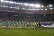 9 October 2004;  Republic of Ireland line up alongside France before the start of the game. FIFA World Cup 2006 Qualifier, France v Republic of Ireland, Stade de France, Paris, France. Picture credit; David Maher / SPORTSFILE