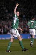 13 October 2004; Robbie Keane, Republic of Ireland, celebrates after scoring his sides second goal against the Faroe Islands. With this goal he increases his all time international record to 23 goals. FIFA 2006 World Cup Qualifier, Republic of Ireland v Faroe Islands, Lansdowne Road, Dublin. Picture credit; Brian Lawless / SPORTSFILE