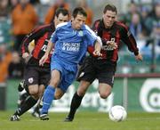 24 October 2004; Willie Bruton, Waterford United, in action against John Martin, left and Graham Gartland, Longford Town. 2004 FAI Carlsberg Cup Final, Longford Town v Waterford United, Lansdowne Road, Dublin. Picture credit; David Maher / SPORTSFILE