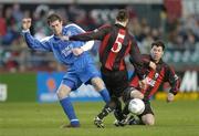 24 October 2004; Daryl Murphy, Waterford United, in action against Sean Dillon, 5, and Dean Fitzgerald, Longford Town. 2004 FAI Carlsberg Cup Final, Longford Town v Waterford United, Lansdowne Road, Dublin. Picture credit; Matt Browne / SPORTSFILE
