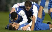 24 October 2004; Waterford United goalscorer Willie Bruton is congratulated by team-mates Vinny Sullivan, left, and Daryl Murphy. 2004 FAI Carlsberg Cup Final, Longford Town v Waterford United, Lansdowne Road, Dublin. Picture credit; Matt Browne / SPORTSFILE