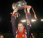 24 October 2004; Longford Town manager Alan Matthews with the FAI Cup after the win against Waterford United. 2004 FAI Carlsberg Cup Final, Longford Town v Waterford United, Lansdowne Road, Dublin. Picture credit; Matt Browne / SPORTSFILE