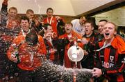 24 October 2004; Longford Town players celebrate in their dressing room after victory over Waterford United. 2004 FAI Carlsberg Cup Final, Longford Town v Waterford United, Lansdowne Road, Dublin. Picture credit; David Maher / SPORTSFILE