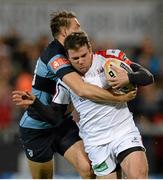 25 October 2013; Jared Payne, Ulster, is tackled by Cory Allen, Cardiff Blues. Celtic League 2013/14, Round 6, Ulster v Cardiff Blues, Ravenhill Stadium, Belfast, Co. Antrim. Picture credit: Oliver McVeigh / SPORTSFILE