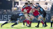 25 October 2013; Mike Sherry, Munster, is tackled by Moray Low, Glasgow Warriors. Celtic League 2013/14, Round 6, Glasgow Warriors v Munster, Scotstoun Stadium, Glasgow, Scotland. Picture credit: Rob Hardie / SPORTSFILE