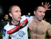 25 October 2013; Bohemians caretaker manager Owen Heary, left, celebrates with Dave Mulcahy at the end of the game. Airtricity League Premier Division, Drogheda United v Bohemians, Hunky Dorys Park, Drogheda, Co. Louth Picture credit: David Maher / SPORTSFILE