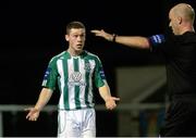 25 October 2013; John Mulroy, Bray Wanderers, appeals a to referee Tom Connolly during the game. Airtricity League Premier Division, Bray Wanderers v Dundalk, Carlisle Grounds, Bray, Co. Wicklow. Picture credit: Ramsey Cardy / SPORTSFILE