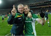 26 October 2013; Ireland selector Tony Scullion, left, and player Ciaran McKeever celebrate after the game. International Rules Second Test, Ireland v Australia, Croke Park, Dublin. Picture credit: Oliver McVeigh / SPORTSFILE
