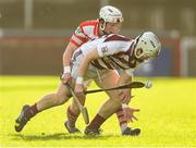 27 October 2013; Tiernan Coyle, Loughgiel Shamrocks, in action against Cormac O'Doherty, Slaughneil. AIB Ulster Senior Club Hurling Championship Final, Loughgiel Shamrocks v Slaughneil, Celtic Park, Derry. Picture credit: Ramsey Cardy / SPORTSFILE