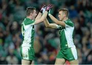 26 October 2013; Paddy McBrearty, left, Ireland, celebrates after scoring his side's fifth goal with team-mate Paul Conroy. International Rules Second Test, Ireland v Australia, Croke Park, Dublin. Picture credit: Ramsey Cardy / SPORTSFILE