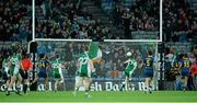 26 October 2013; Paddy McBrearty, Ireland, shoots to score his side's fifth goal. International Rules Second Test, Ireland v Australia, Croke Park, Dublin. Picture credit: Oliver McVeigh / SPORTSFILE