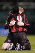 24 October 2004; Paul Keegan, behind, Longford Town, celebrates after scoring his sides winning goal with team-mate Eric Levine. 2004 FAI Carlsberg Cup Final, Longford Town v Waterford United, Lansdowne Road, Dublin. Picture credit; David Maher / SPORTSFILE