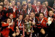 24 October 2004; The Longford Town team celebrate with the FAI Cup after victory over Waterford United. 2004 FAI Carlsberg Cup Final, Longford Town v Waterford United, Lansdowne Road, Dublin. Picture credit; Matt Browne / SPORTSFILE