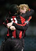 24 October 2004; Paul Keegan, right, Longford Town, celebrates with team-mate Eric Levine after scoring his sides winning goal. 2004 FAI Carlsberg Cup Final, Longford Town v Waterford United, Lansdowne Road, Dublin. Picture credit; David Maher / SPORTSFILE