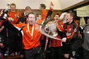 24 October 2004; Longford Town players and staff celebrate in the dressing room at the end of the game after victory over Waterford United. 2004 FAI Carlsberg Cup Final, Longford Town v Waterford United, Lansdowne Road, Dublin. Picture credit; David Maher / SPORTSFILE