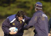 26 October 2004; Shane Horgan is tackled by team-mate John McWeeney during Leinster Rugby squad training. Old Belvedere Rugby Club, Anglesea Road, Dublin. Picture credit; Matt Browne / SPORTSFILE
