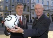 26 October 2004; Former Republic of Ireland Internationals Mick Lawlor, left and Liam Tuohy at the annoucement of details of a fundraising dinner for the retired International Players trust fund. O'Connell Street, Dublin. Picture credit; Damien Eagers / SPORTSFILE