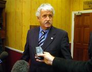 29 October 2004; Milo Corcoran, FAI President, speaks to reporters after an FAI meeting. Citywest Hotel, Saggart, Dublin. Picture credit; Pat Murphy / SPORTSFILE