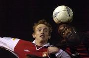 29 October 2004; Eric Lavine, Longford Town, in action against Stephen Quigley, St. Patrick's Athletic. eircom league, Premier Division, St. Patrick's Athletic v Longford Town, Richmond Park, Dublin. Picture credit; Matt Browne / SPORTSFILE