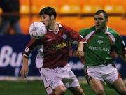 29 October 2004; Wesley Hoolahan, Shelbourne, in action against Greg O'Halloran, Cork City. eircom league, Premier Division, Shelbourne v Cork City, Tolka Park, Dublin. Picture credit; David Maher / SPORTSFILE