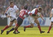 30 October 2004; Nigel Brady, Ulster, supported by team-mate Andy Ward, in action against Henry Paul, Gloucester. Heineken European Cup 2004-2005, Gloucester v Ulster, Kingsholm, Gloucester, England. Picture credit; Brendan Moran / SPORTSFILE