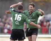 30 October 2004; Darren Yapp and John Fogarty (16), Connacht celebrate after victory over Narbonne. European Challenge Cup, Connacht v Narbonne, 2nd Leg,  Sportsground, Galway. Picture credit; Damien Eagers / SPORTSFILE