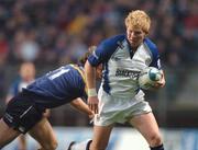 30 October 2004; Alex Crockett, Bath, races past the challenge of Leinster's Denis Hickie to score his sides first try. Heineken European Cup 2004-2005, Leinster v Bath, Lansdowne Road, Dublin. Picture credit; Pat Murphy / SPORTSFILE