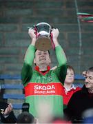 27 October 2013; Rathnew captain Peter Dignam lifts the cup. Wicklow County Senior Club Football Championship Final, Baltinglass v Rathnew, County Grounds, Aughrim, Co. Wicklow. Picture credit: Matt Browne / SPORTSFILE