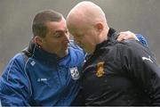 27 October 2013; Breaffy manager Declan O'Reilly, left, with Castlebar Mitchels manager Pat Holmes. Mayo County Senior Club Football Championship Final, Castlebar Mitchels v Breaffy, Elverys MacHale Park, Castlebar, Co. Mayo. Picture credit: David Maher / SPORTSFILE