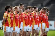 27 October 2013; Castlebar Mitchels players observe a minute silence before the game in memory of the late Galway hurler Niall Donoghue. Mayo County Senior Club Football Championship Final, Castlebar Mitchels v Breaffy, Elverys MacHale Park, Castlebar, Co. Mayo. Picture credit: David Maher / SPORTSFILE