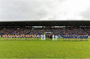 28 October 2013; The Portumna and Loughrea teams observe a minute silence in memory of the late Niall Donoghue before the game. Galway County Senior Club Hurling Championship Final, Portumna v Loughrea, Pearse Stadium, Galway. Picture credit: Diarmuid Greene / SPORTSFILE