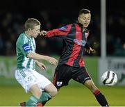 28 October 2013; Dean Ebbe, Longford Town, in action against Dean Zambra, Bray Wanderers. Airtricity League Promotion / Relegation Play-Off Final 1st Leg, Bray Wanderers v Longford Town, Carlisle Grounds, Bray, Co. Wicklow.  Picture credit: David Maher / SPORTSFILE