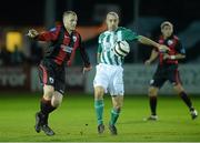 28 October 2013; Gary Dempsey, Bray Wanderers, in action against Gavin Doyle, Longford Town. Airtricity League Promotion / Relegation Play-Off Final 1st Leg, Bray Wanderers v Longford Town, Carlisle Grounds, Bray, Co. Wicklow.  Picture credit: David Maher / SPORTSFILE